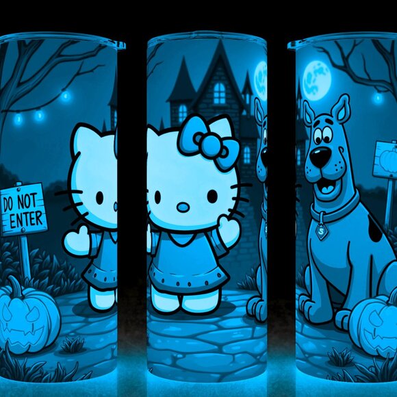 Glow in the Dark Hello Kitty and Scooby Halloween Cup Mug Tumbler 20oz - Picture 1 of 4